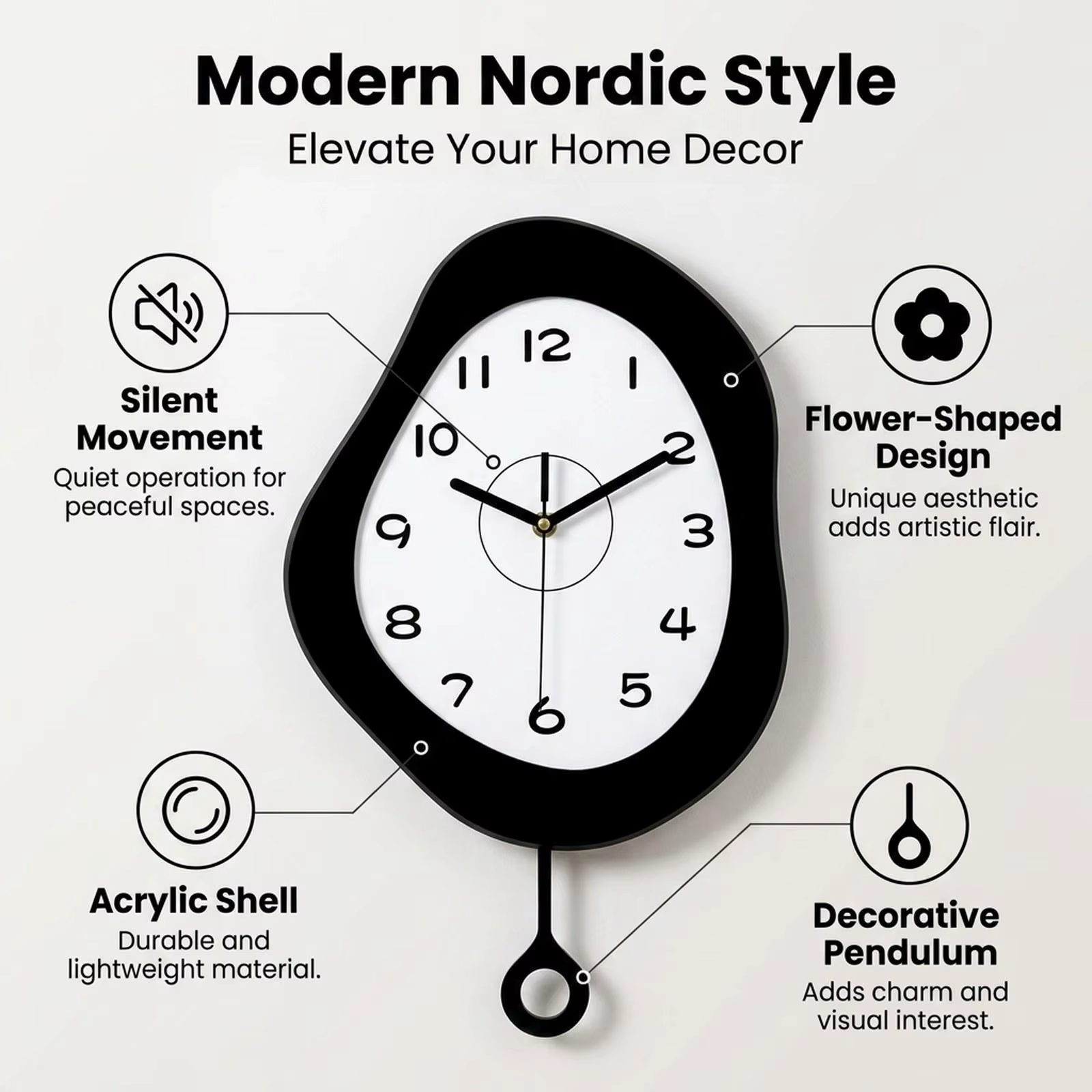 Reloj de pared silencioso sin tictac moderno decorativo hogar - imagen 2