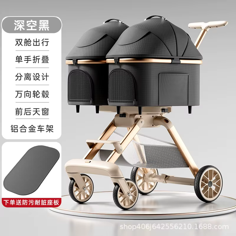 Carrito paseo mascotas doble capa para cachorros y gatitos