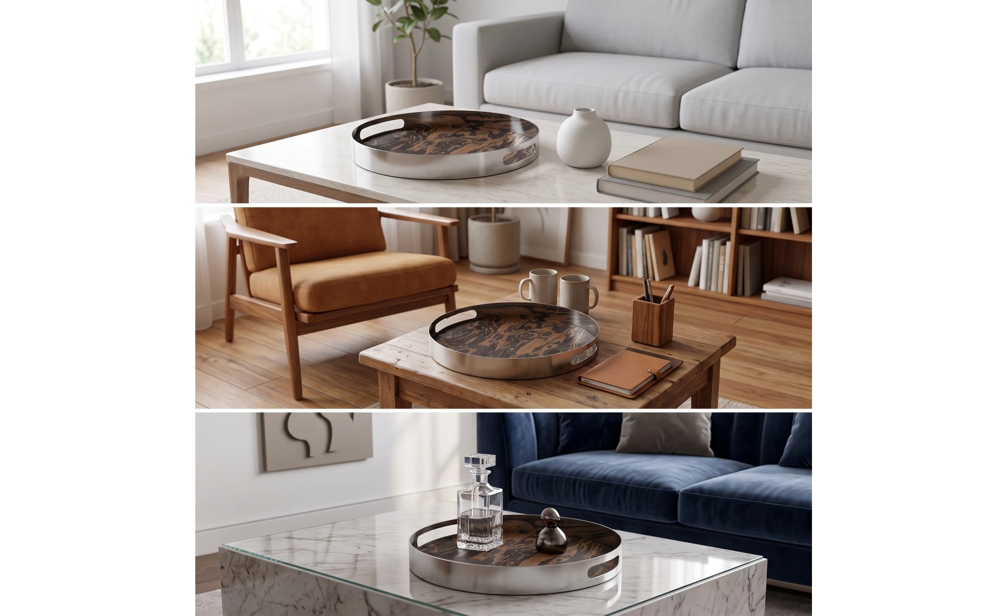 Detalle del interior con veta de madera y borde de acero pulido
