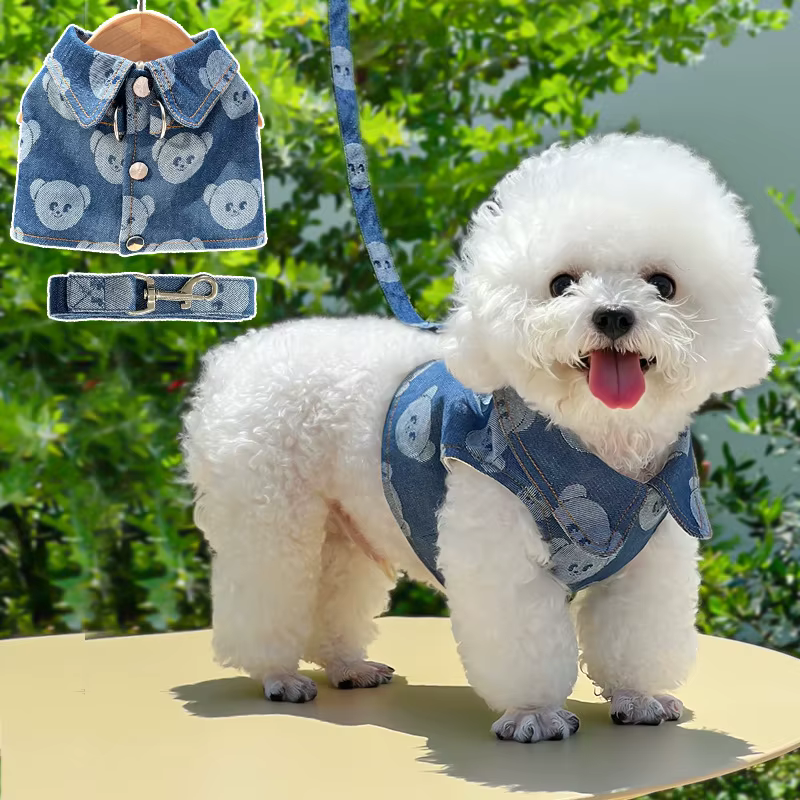 Conjunto arnés y correa mezclilla oso para perros pequeños y gatos - imagen 3