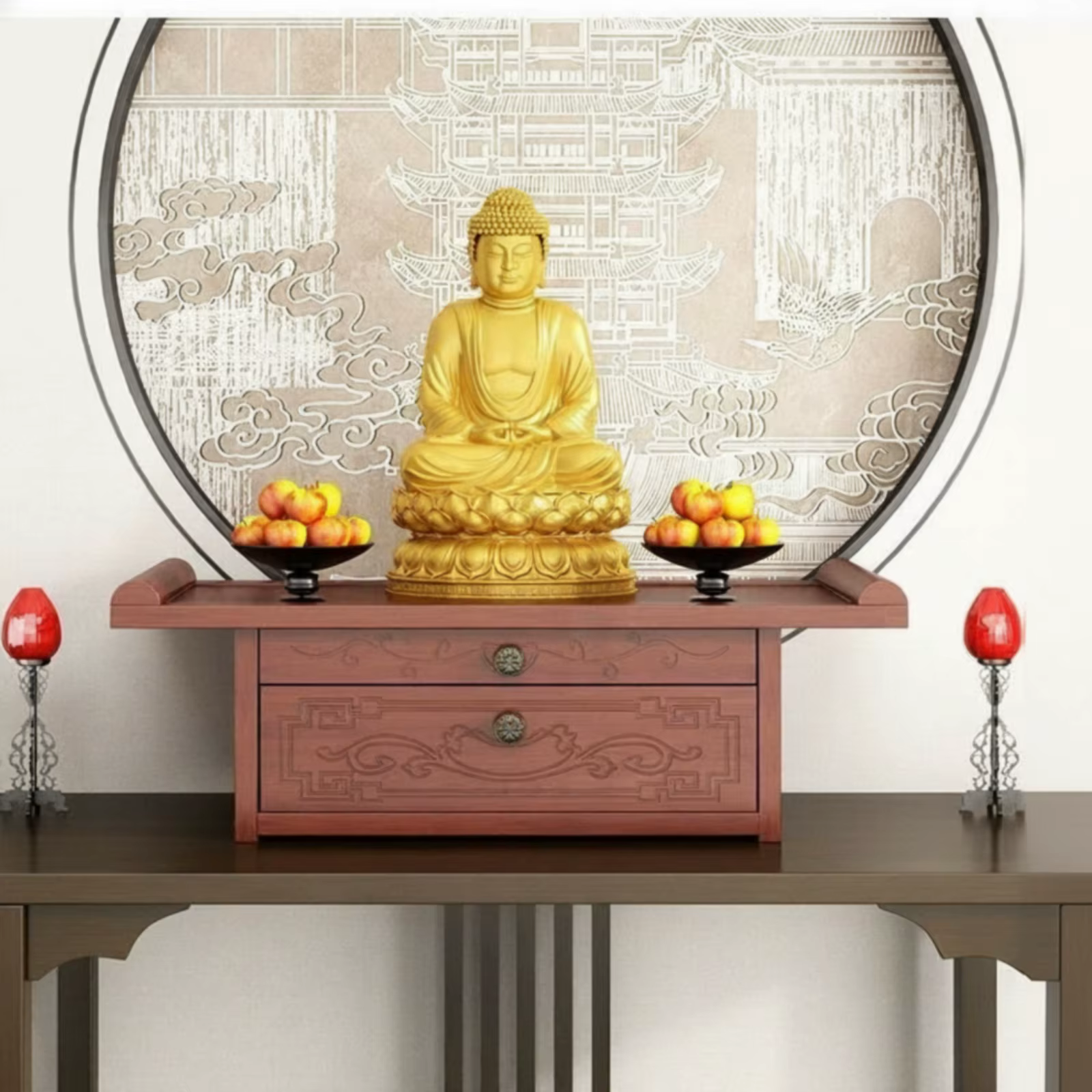 Mesa altar budista tallada con cajón, mueble compacto y resistente - imagen 5