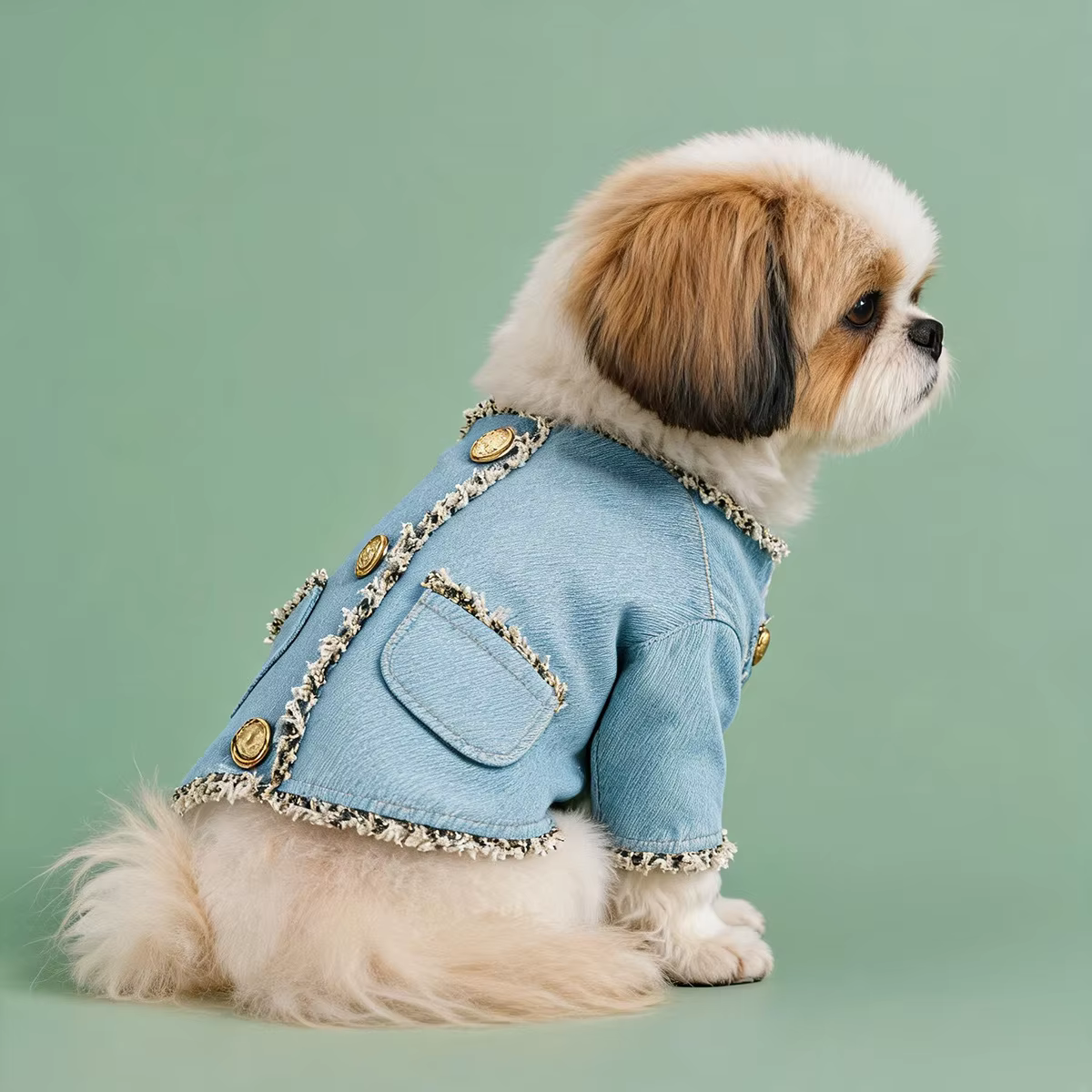 Abrigo Mezclilla Bordado para Perros Pequeños – Otoño e Invierno