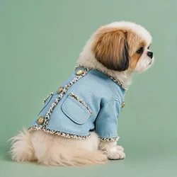 Abrigo Mezclilla Bordado para Perros Pequeños – Otoño e Invierno