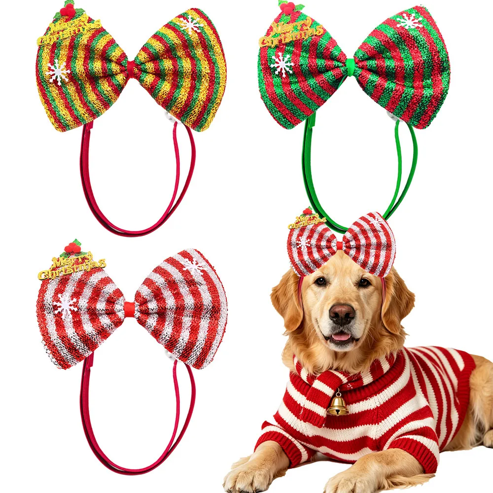 Lazos grandes ajustables para perros - Estilo navideño a rayas