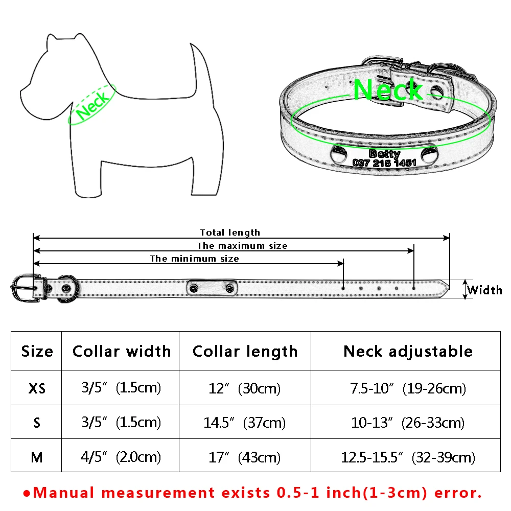 Collar de cuero PU rosa para perros y cachorros