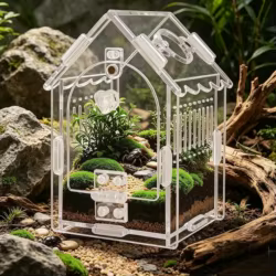 Terrario pequeño para reptiles: recinto ventilado con techo inclinado