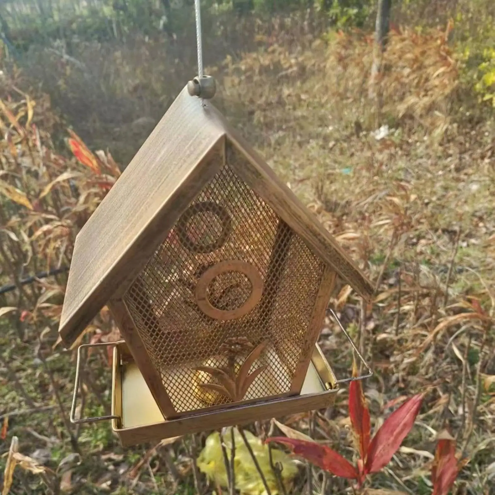 Comedero vintage metálico para pájaros silvestres – Jardín y balcón - imagen 5