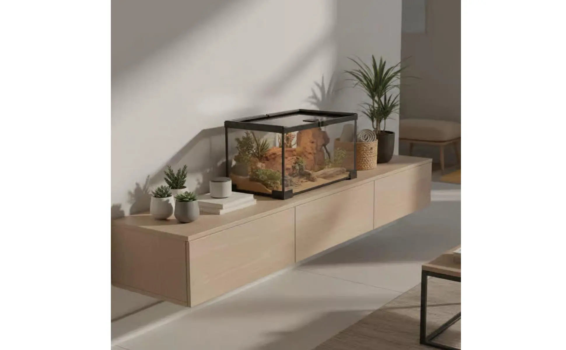 Terrario panorámico de vidrio con cierre seguro