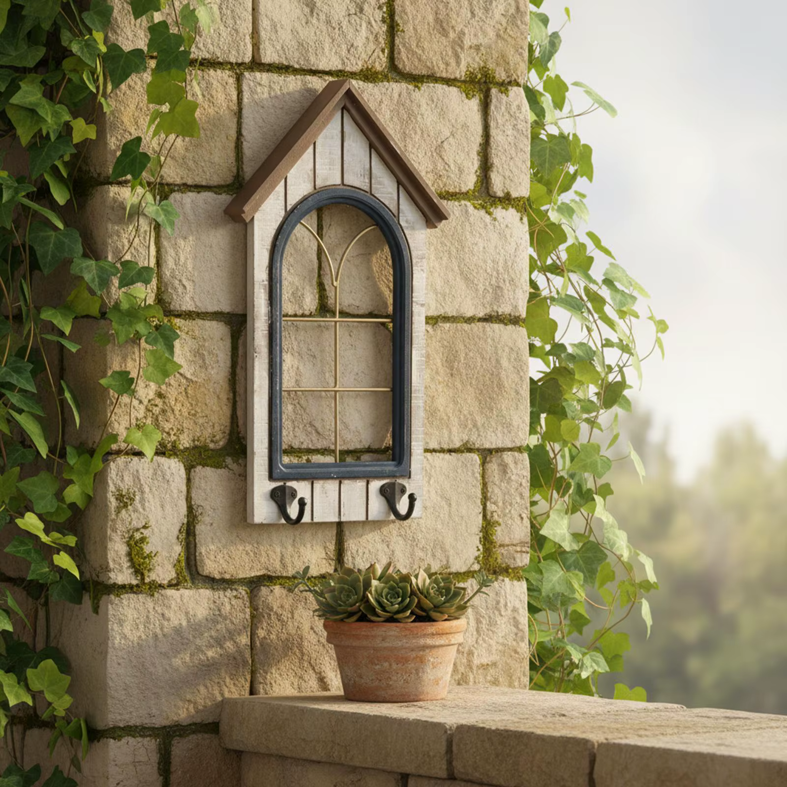 Marco de ventana de madera vintage decorativo para gatos y perros - imagen 2