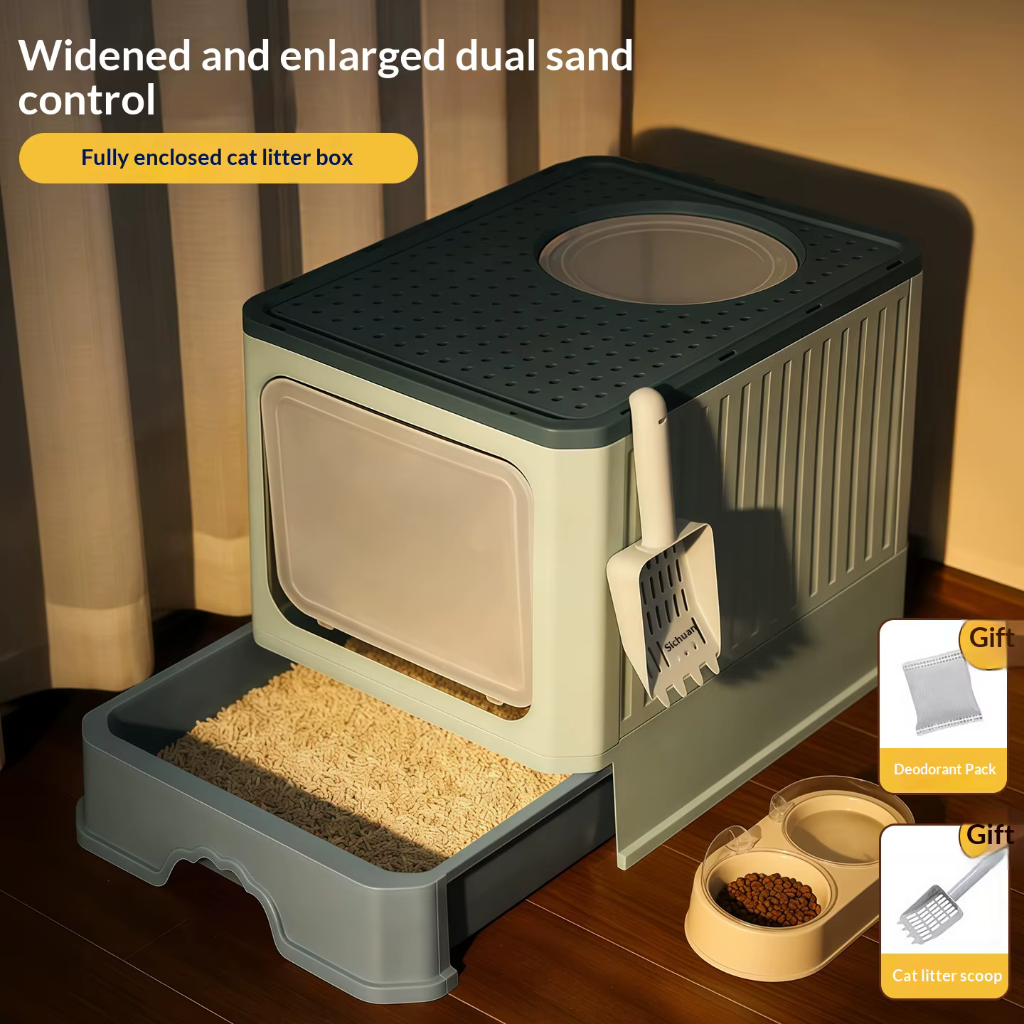 Caja de arena plegable para gatos – Grande, cerrada y antisalpicaduras - imagen 3
