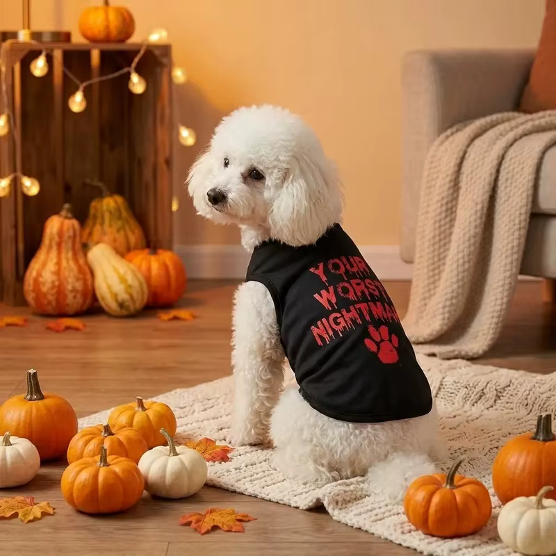 Chaleco Halloween negro huellas rojas perros pequeños medianos y gatos - imagen 2