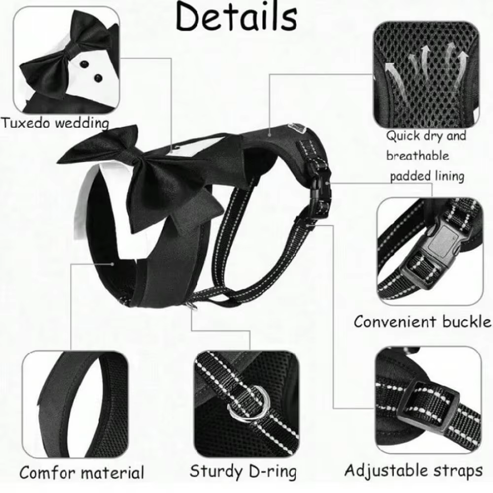 Arnés esmoquin para perro de boda con pajarita ajustable transpirable - imagen 5