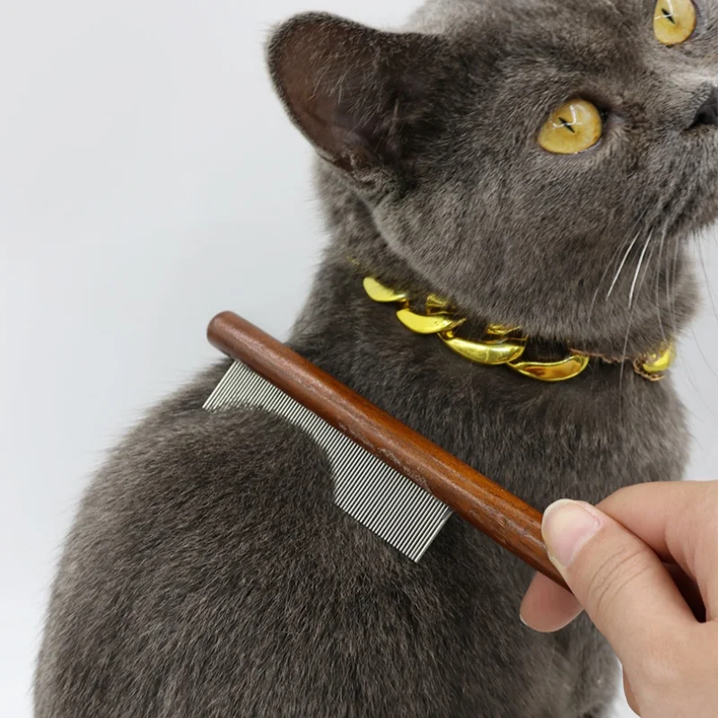 Peine deshare para gatos y perros – Acero inoxidable y mango de madera - imagen 2