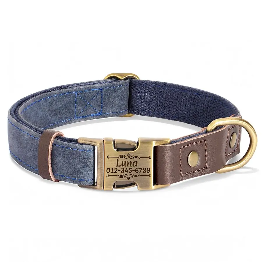 Collar de cuero PU personalizado con nombre y teléfono para perro - imagen 3