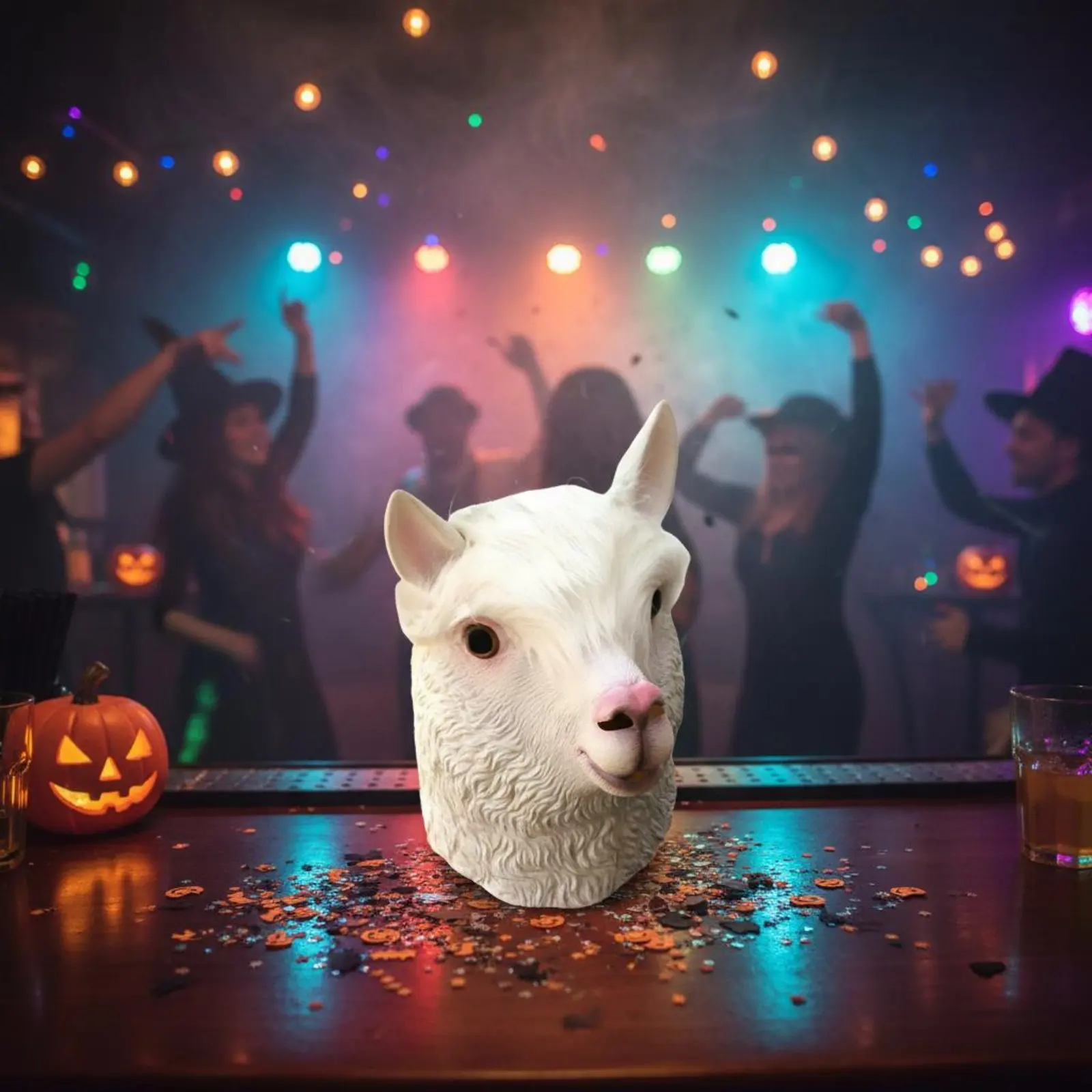 Disfraz de alpaca para perros y gatos con cabeza realista de látex - imagen 4