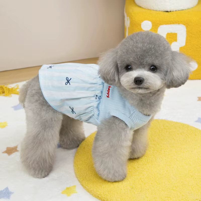 Vestido de princesa a rayas con lazo para perros y gatos – Yorkie - imagen 3