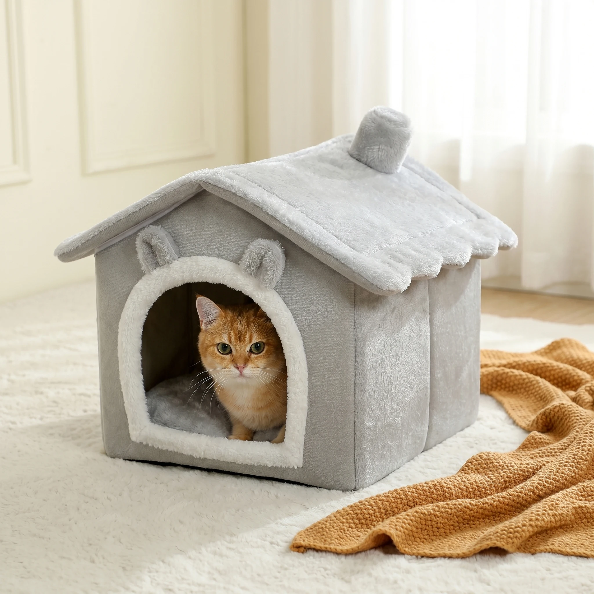 Detalle del cojín extraíble de la cama para mascotas