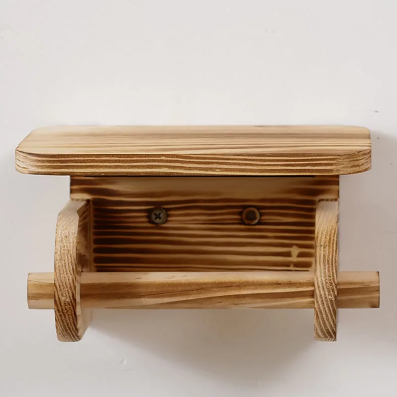 Portarrollos de papel para baño con estante y dispensador madera - imagen 5