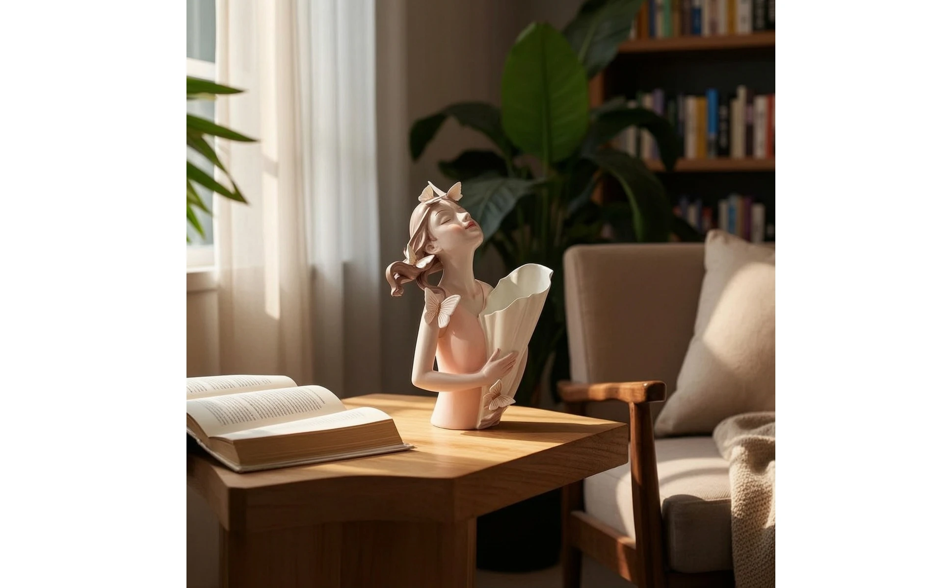 Busto moderno de mujer con flores para decoración interior