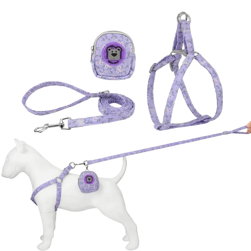 Kit arnés floral ajustable con correa y mochila para perros y gatos - imagen 2