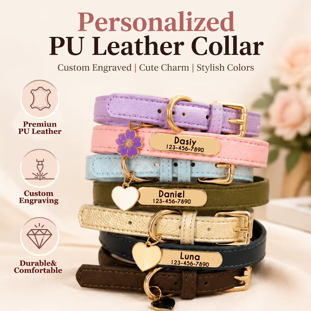 Collar personalizado para perros y gatos con cuero PU suave y grabado - imagen 2