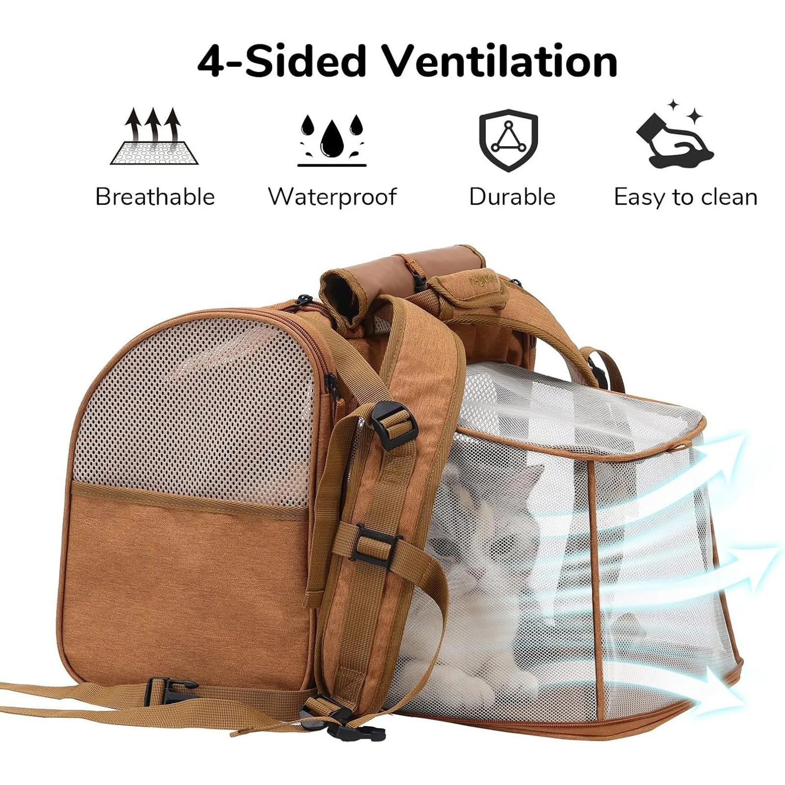 Mochila transportín expandible y transpirable para gatos, gran espacio - imagen 2