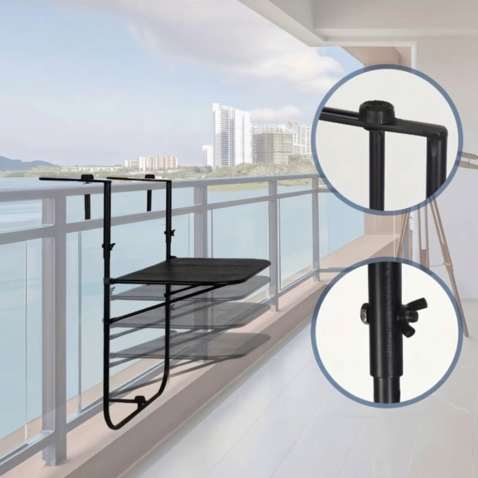 Mesa colgante para balcón plegable con malla perforada para gatos - imagen 5
