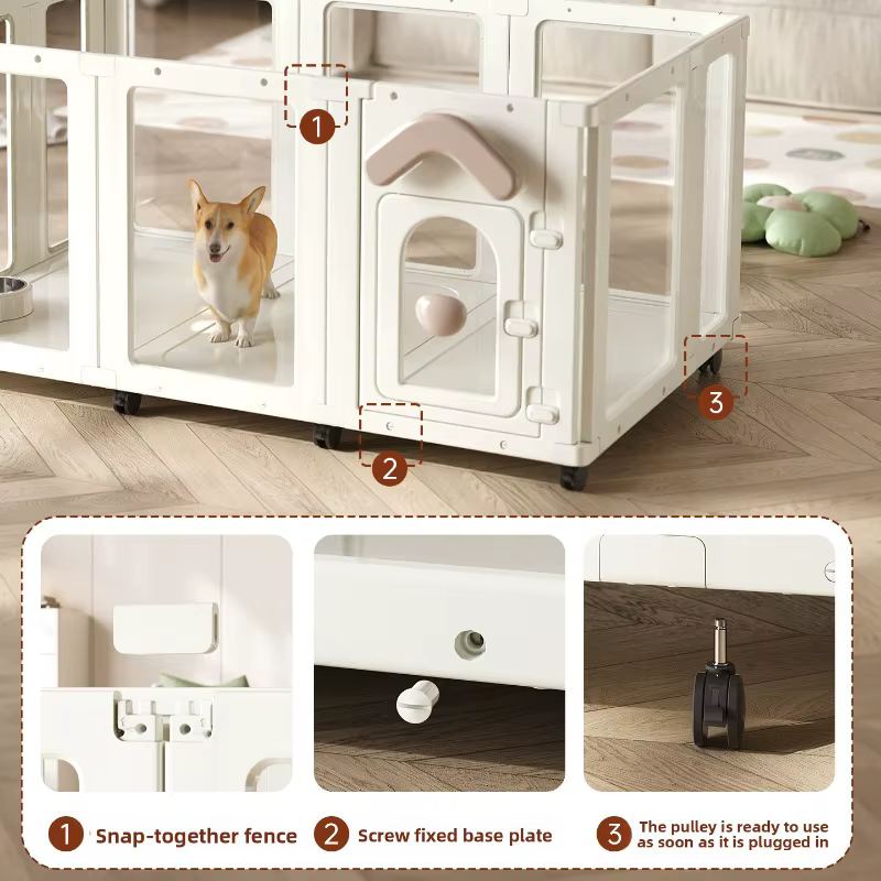 Corral portátil para perros con ruedas – Valla transparente plegable - imagen 4