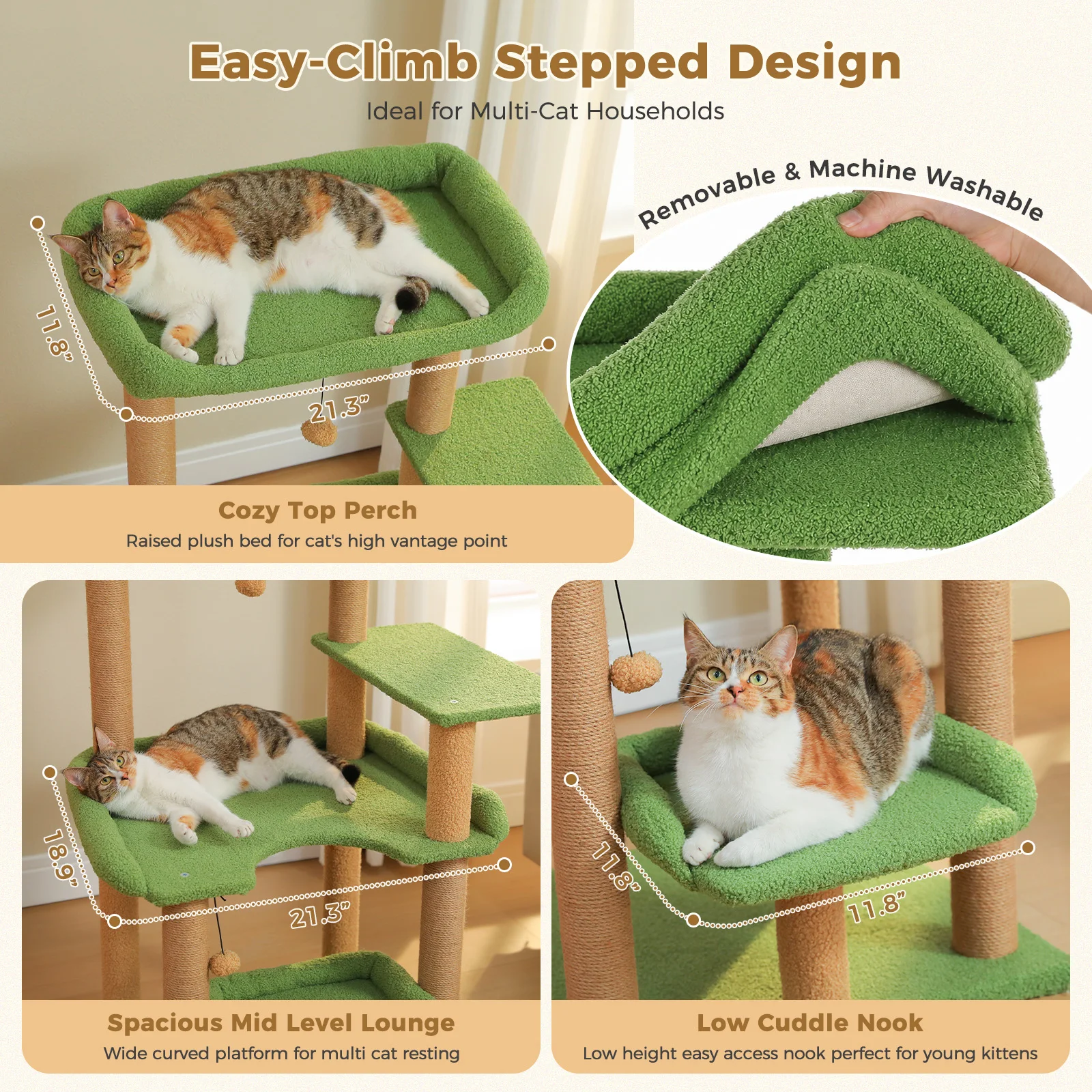 Árbol rascador para gatos con sisal – Torre multinivel con cama incluida - imagen 3