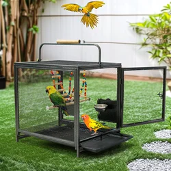 Jaula de Viaje para Aves – Hierro Forjado con Percha de Madera