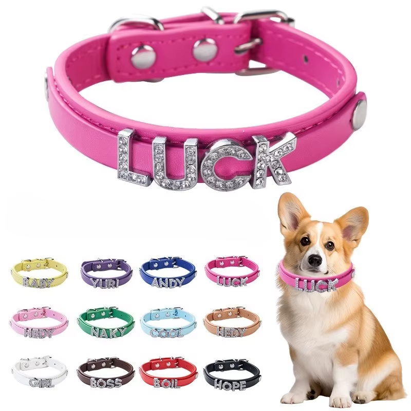 Collar de perro con pedrería brillante personalizado