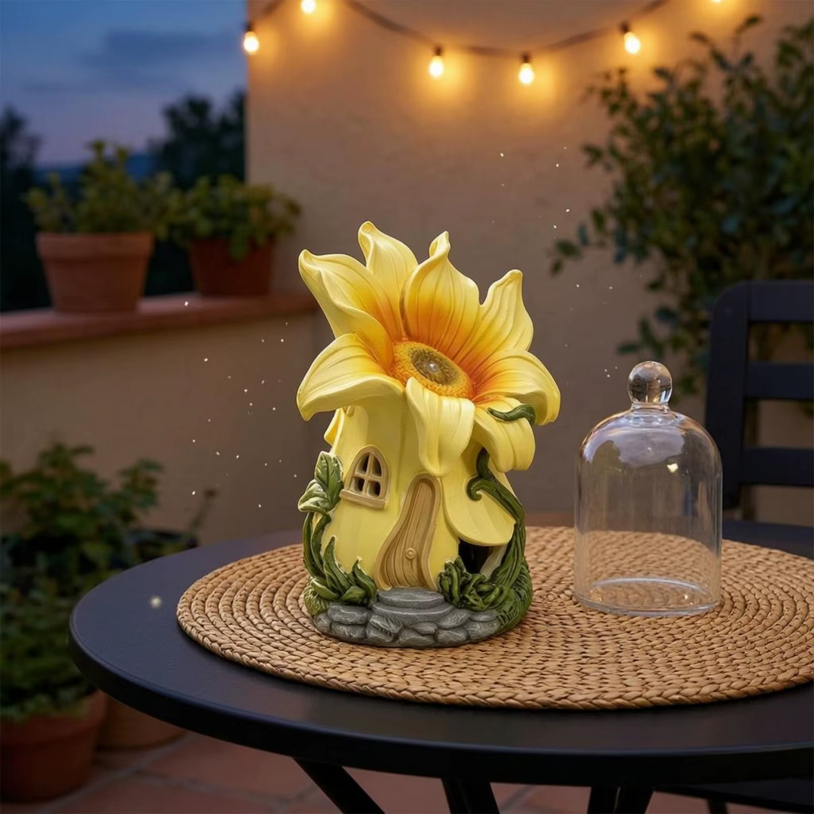 Decoración solar jardín con luces nocturnas flor castillo para mascotas - imagen 2