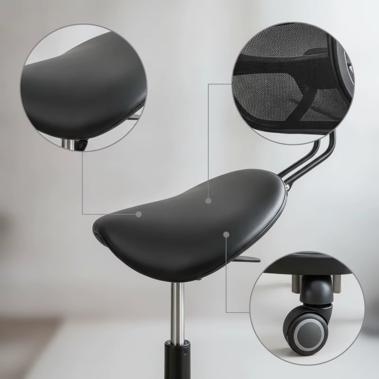 Taburete ergonómico con ruedas para peluquería canina y felina - imagen 3