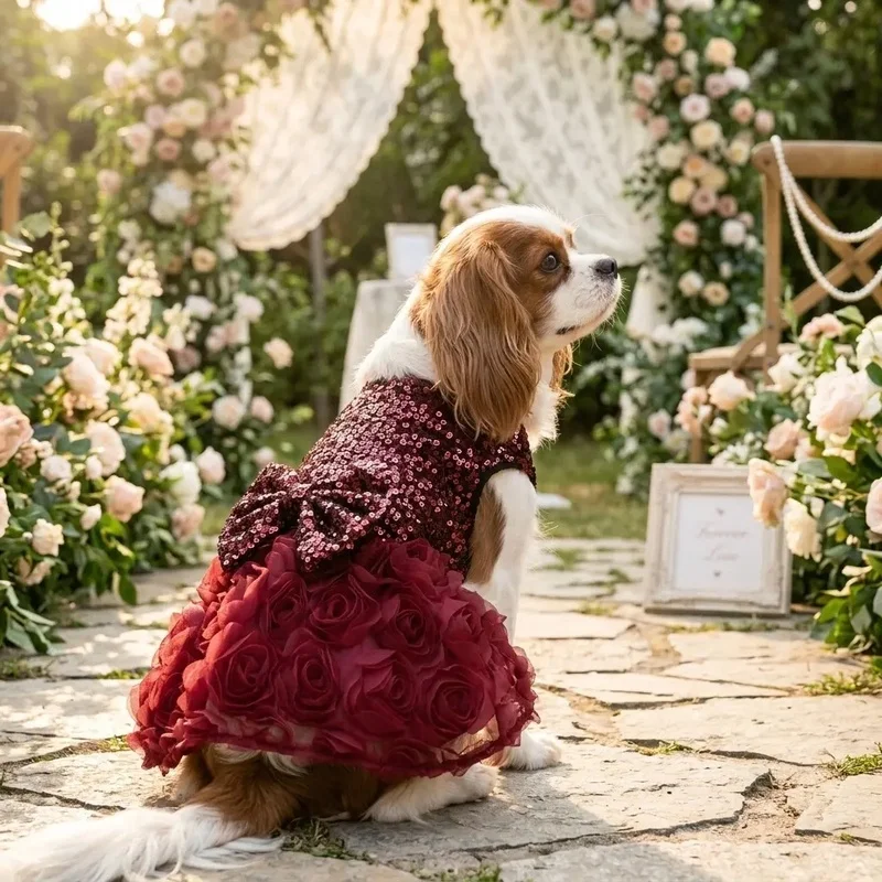 Vestido para gatos y perros - Malla elegante con lentejuelas y lazo - imagen 5