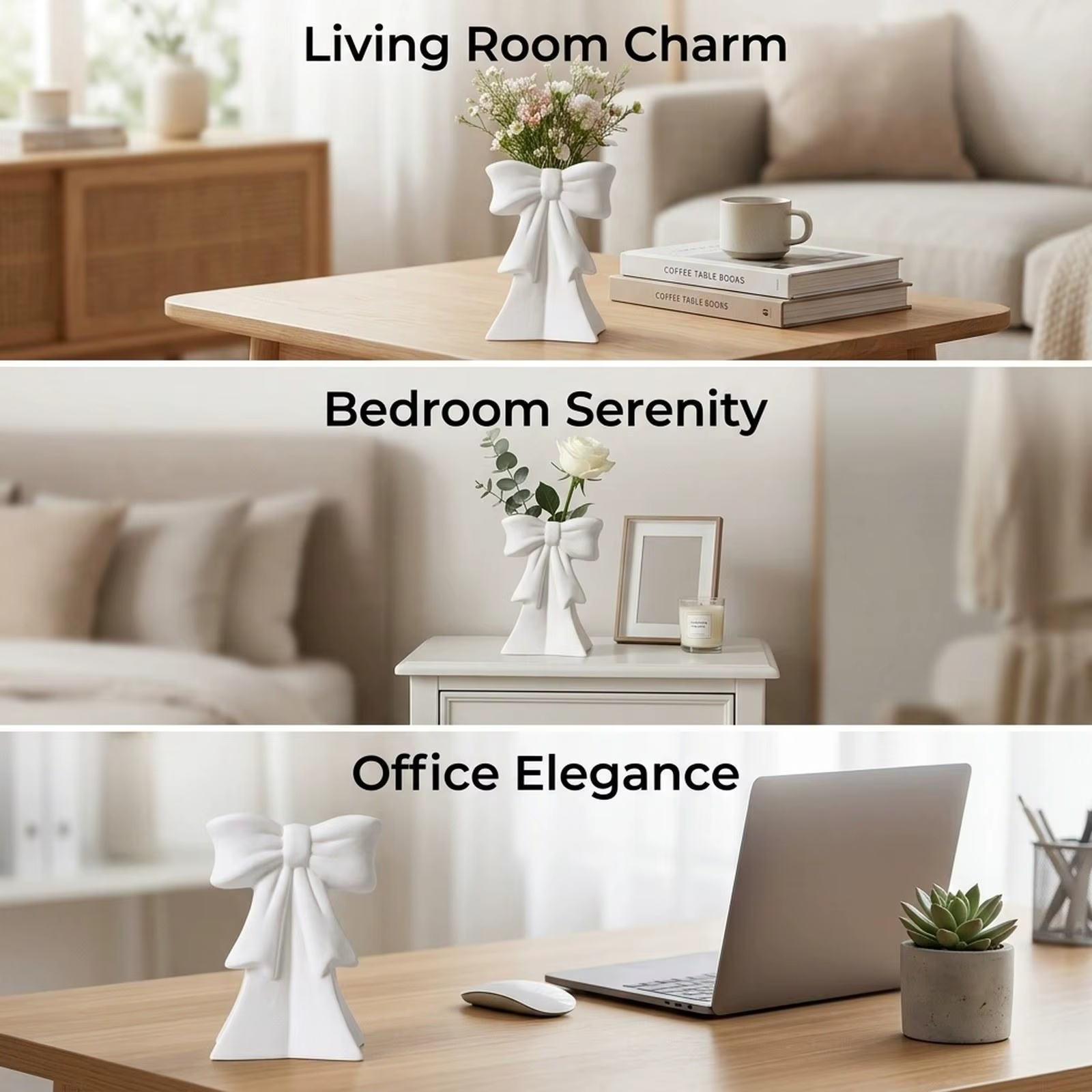 Jarrón de cerámica con forma de lazo para flores y decoración de mesa