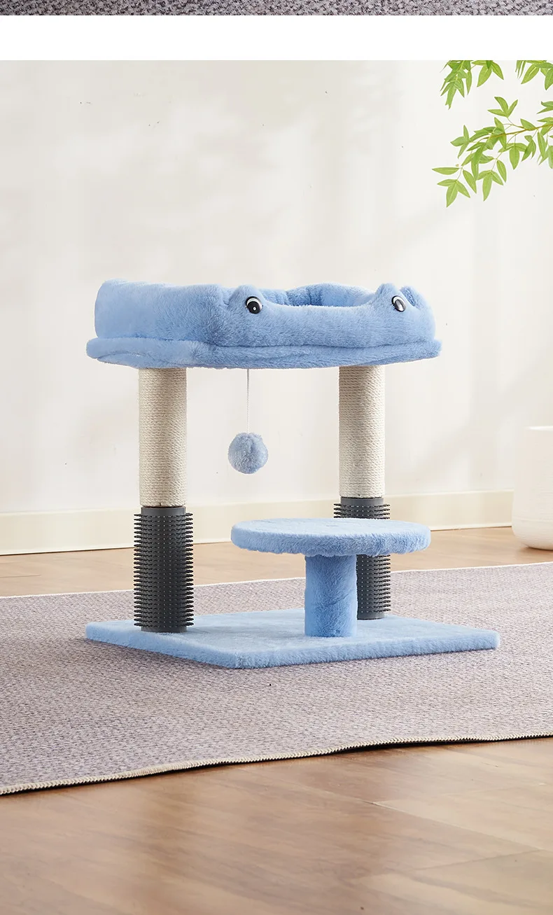 Vista del árbol para gatos compacto con cama y zonas de rascado