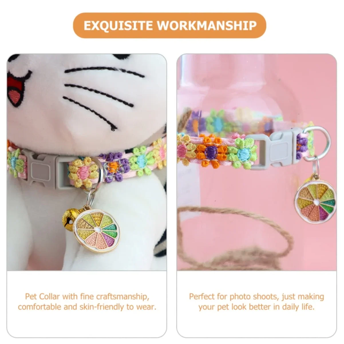 Collar para gato y perro con bordado flores de cerezo y campana - imagen 4
