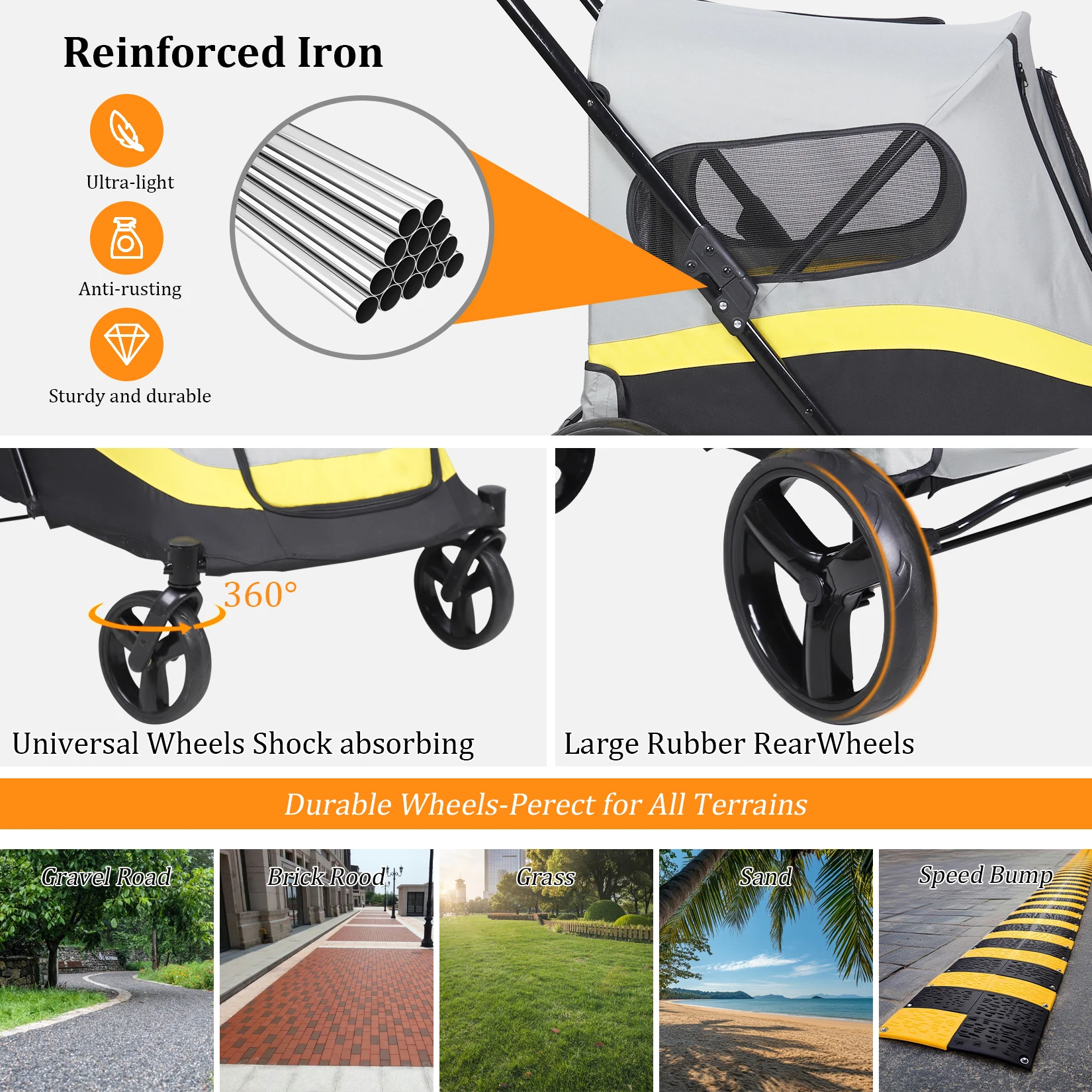 Carrito de paseo todoterreno para perros pequeños y medianos – Doble entrada - imagen 5