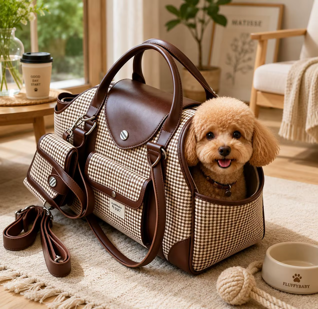 Bolsa de transporte para gatos y perros pequeños, transpirable con correa - imagen 3