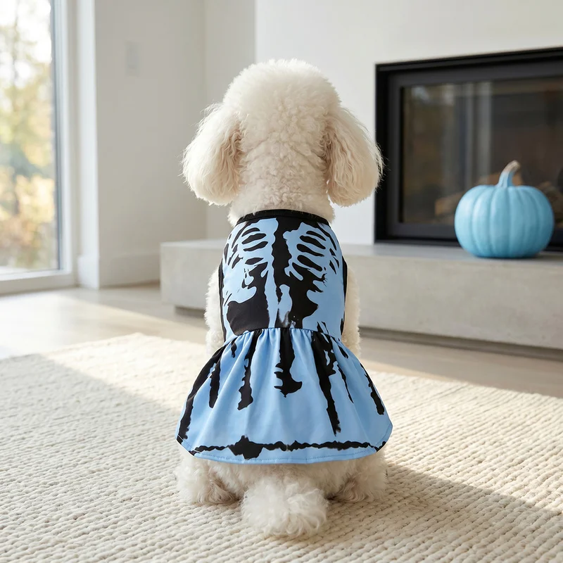 Tutú Azul con Huesos para Perros y Gatos – Disfraz de Halloween
