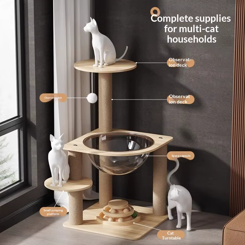 Árbol compacto para gatos con cápsula, cama y rascador de sisal - imagen 4
