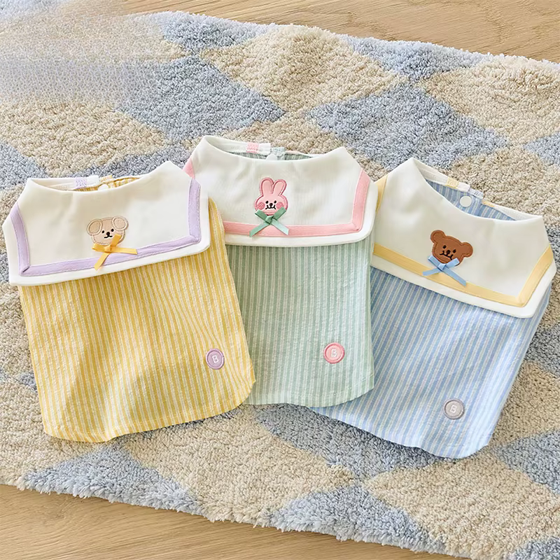 Sudadera a Rayas con Bordado Cartoon para Perros Pequeños y Gatos – Cuello Azul Marino - imagen 3
