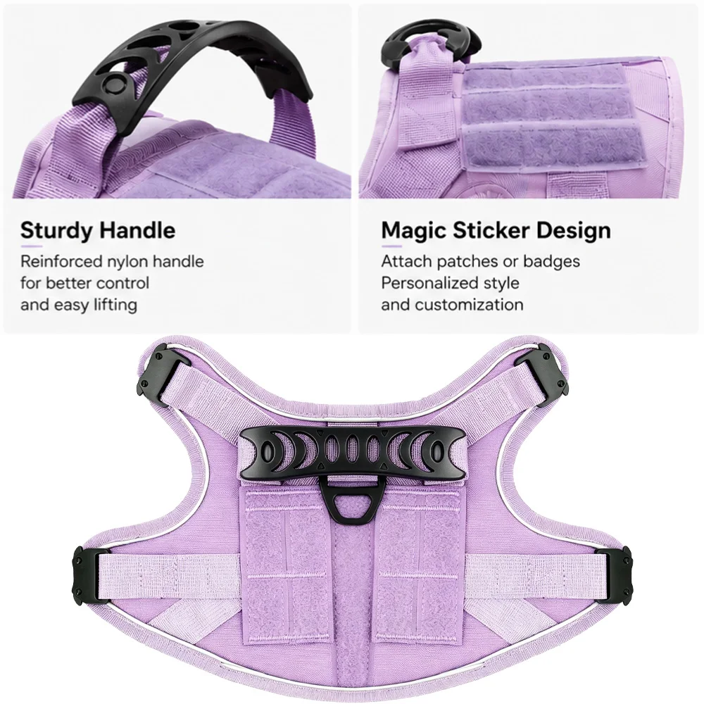 Arnés y Correa Tácticos para Perro con Asa – Morado Antichoque para Paseo y Entrenamiento - imagen 3