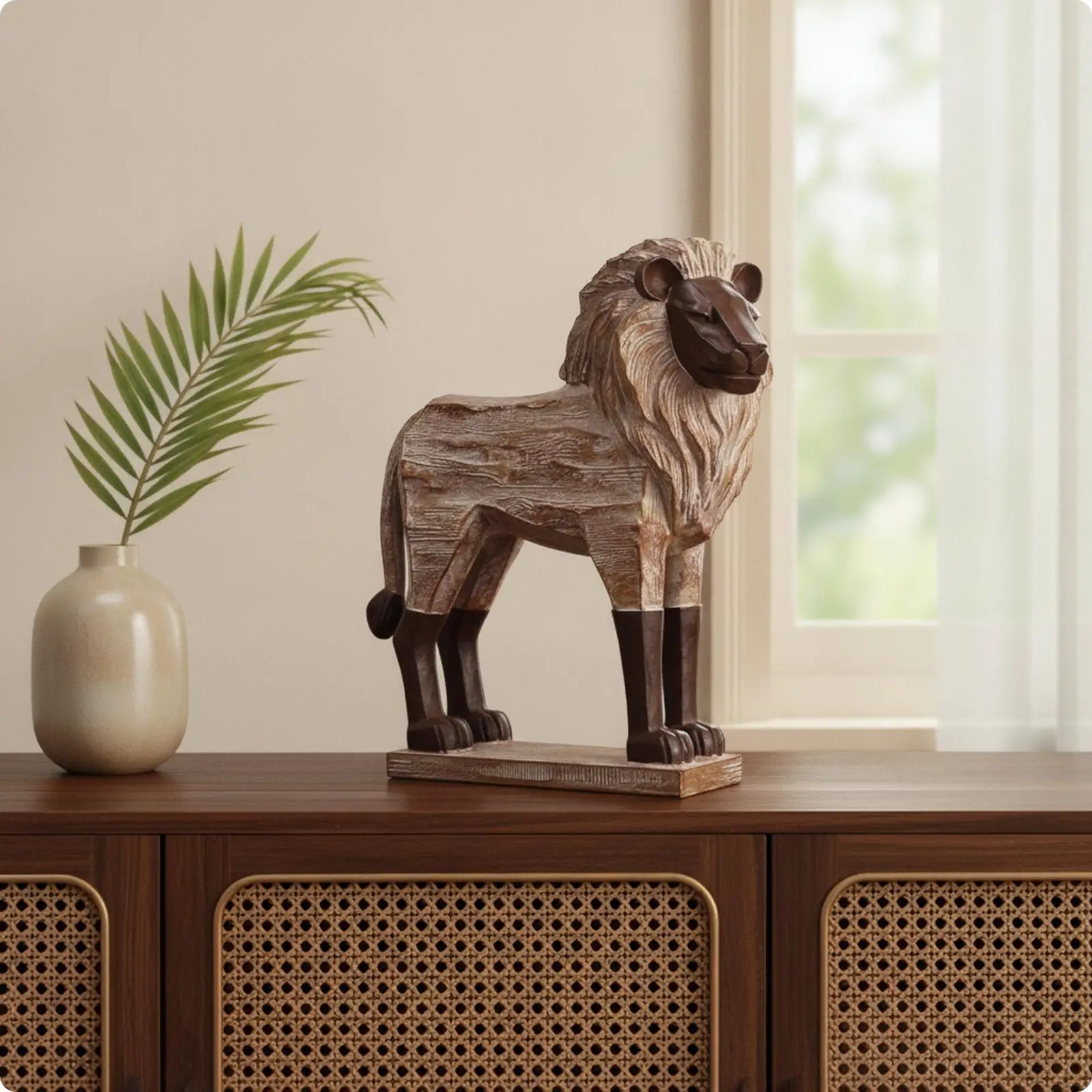 Escultura león imitación madera rústica para mesa y estudio - imagen 4