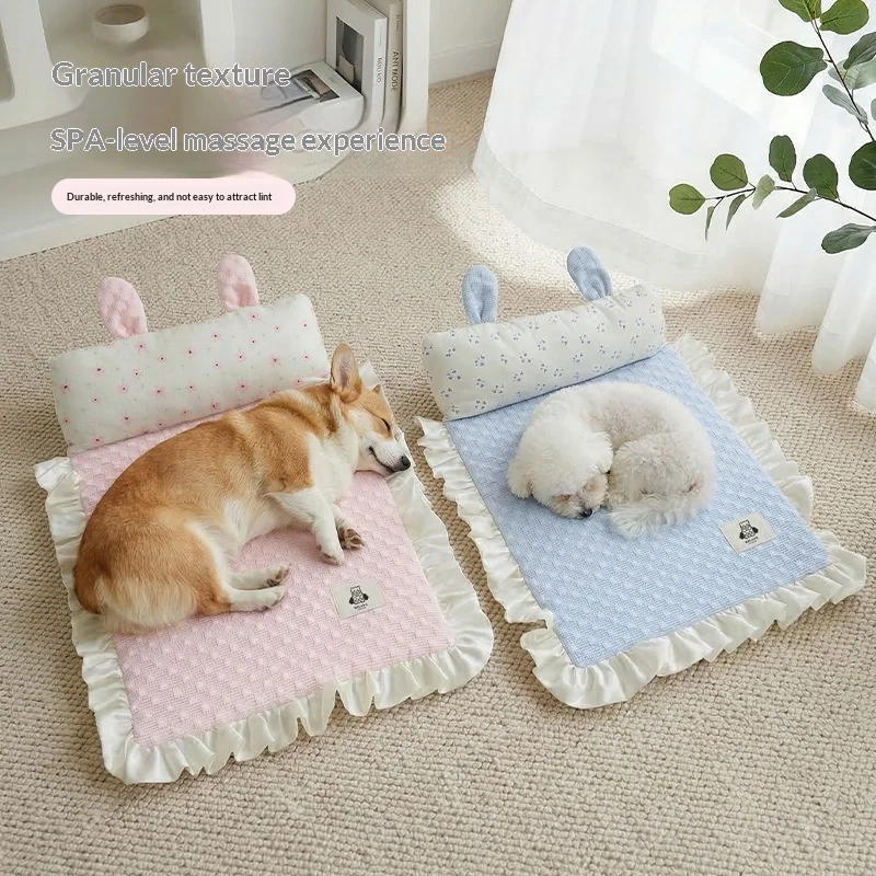 Mascota pequeña descansando sobre la alfombra fresca