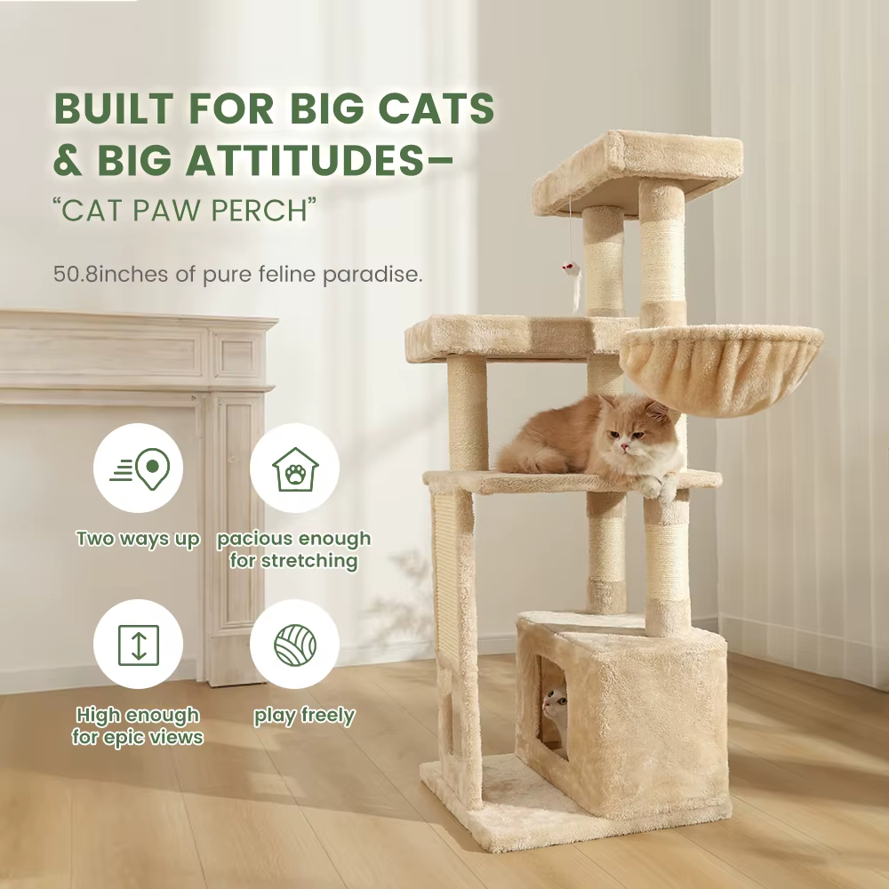 Árbol rascador alto para gatos – Poste, cama y casa de juegos - imagen 3