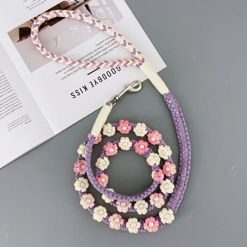 Correa para perros pequeños tejida floral con cuerda para gatos - imagen 5