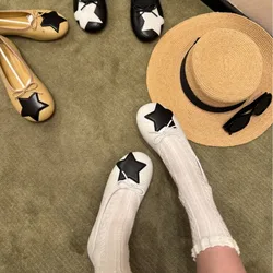 Bailarinas Mujer Cuero Suave Lazo Estrella – Zapatos Moda Punta Redonda