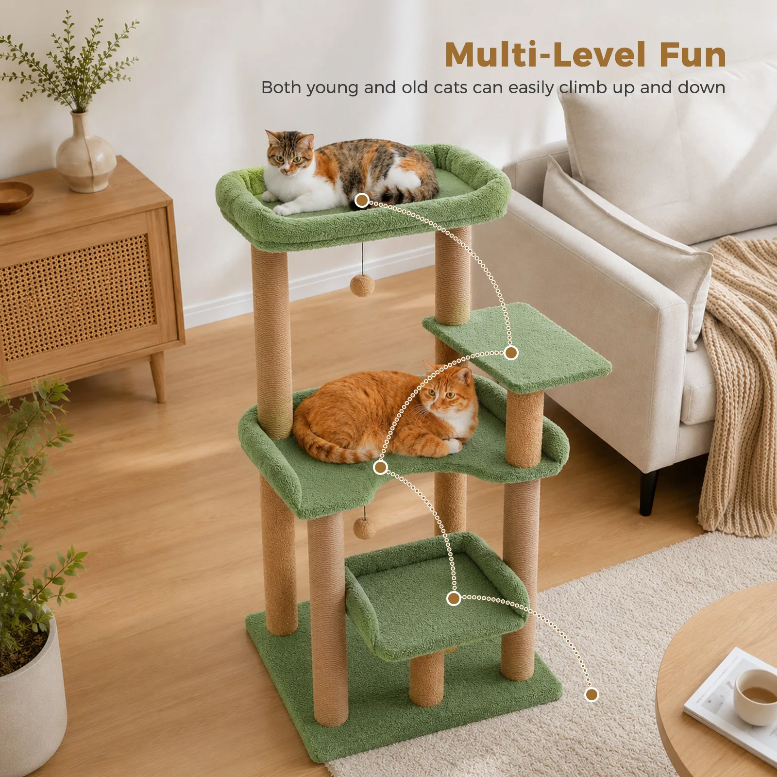 Árbol rascador para gatos con sisal – Torre multinivel con cama incluida - imagen 2