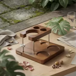 Soporte de madera para prensador de café compacto de espresso